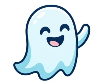 Boo, the ColoryBoo ghost mascot, waving hello